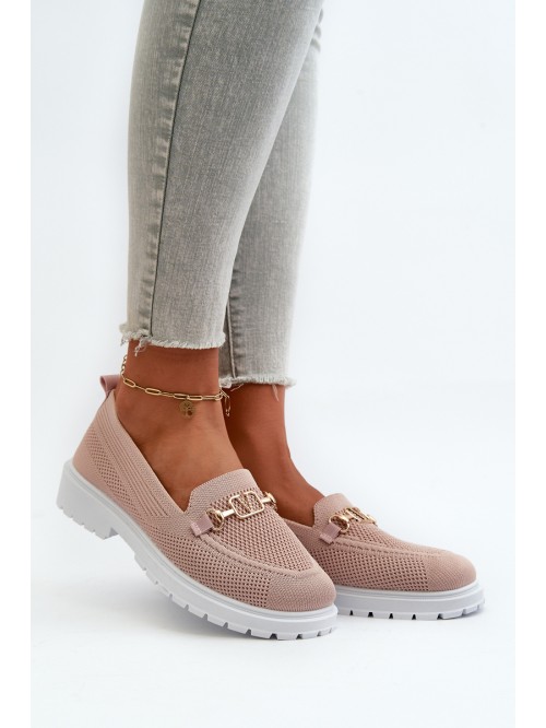 Women's Loafers On Flat Heel With Gold Detail Pink Limentia 2