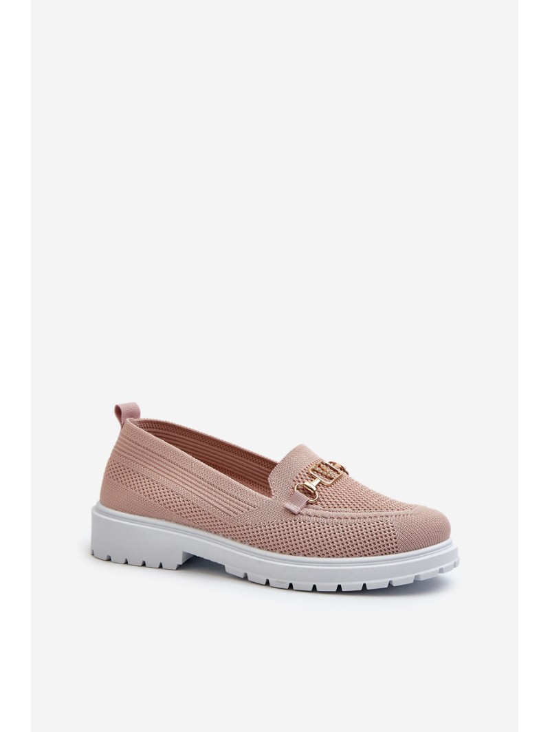 Women's Loafers On Flat Heel With Gold Detail Pink Limentia