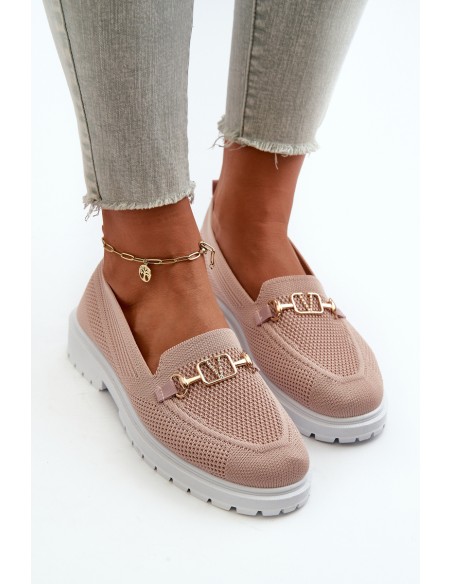 Women's Loafers On Flat Heel With Gold Detail Pink Limentia