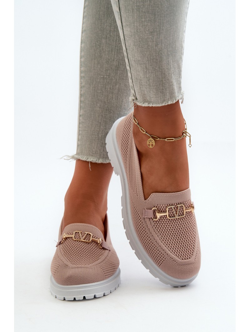 Women's Loafers On Flat Heel With Gold Detail Pink Limentia