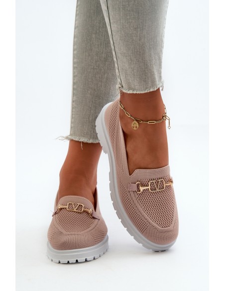 Women's Loafers On Flat Heel With Gold Detail Pink Limentia