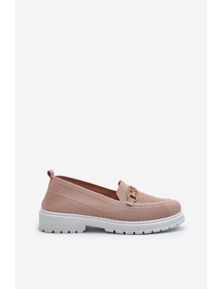 Women's Loafers On Flat Heel With Gold Detail Pink Limentia