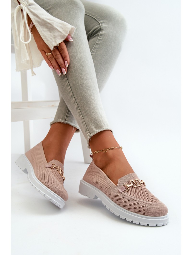 Women's Loafers On Flat Heel With Gold Detail Pink Limentia