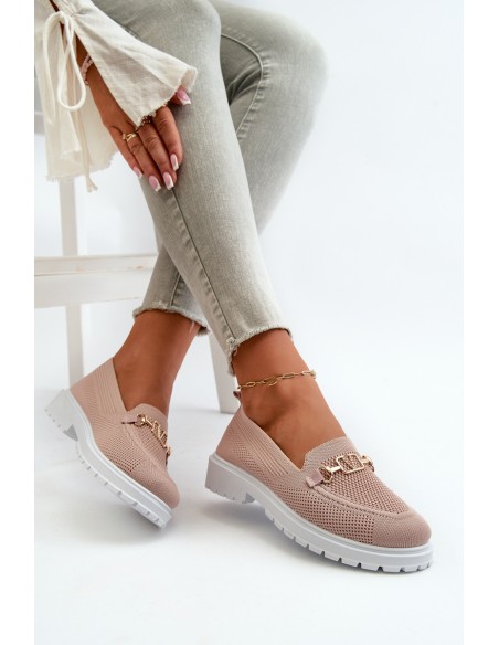 Women's Loafers On Flat Heel With Gold Detail Pink Limentia