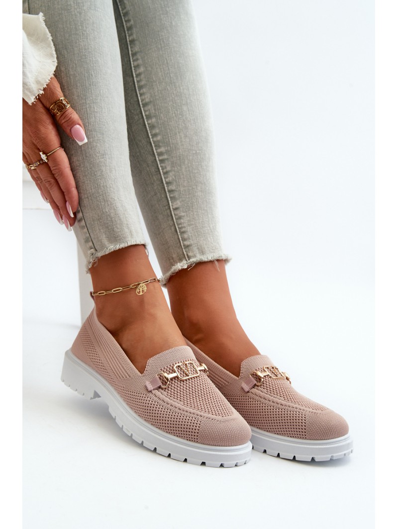 Women's Loafers On Flat Heel With Gold Detail Pink Limentia