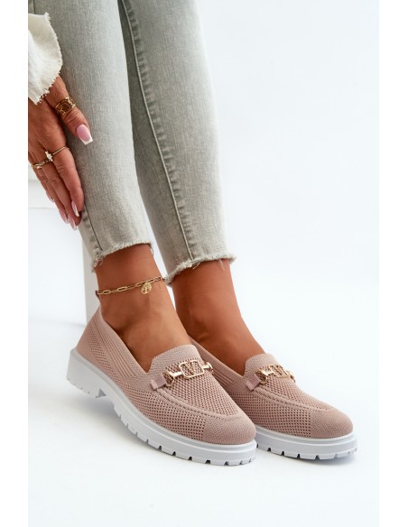 Women's Loafers On Flat Heel With Gold Detail Pink Limentia