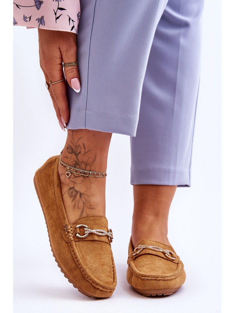 Classic Suede Loafers With Embellishment Camel Amera