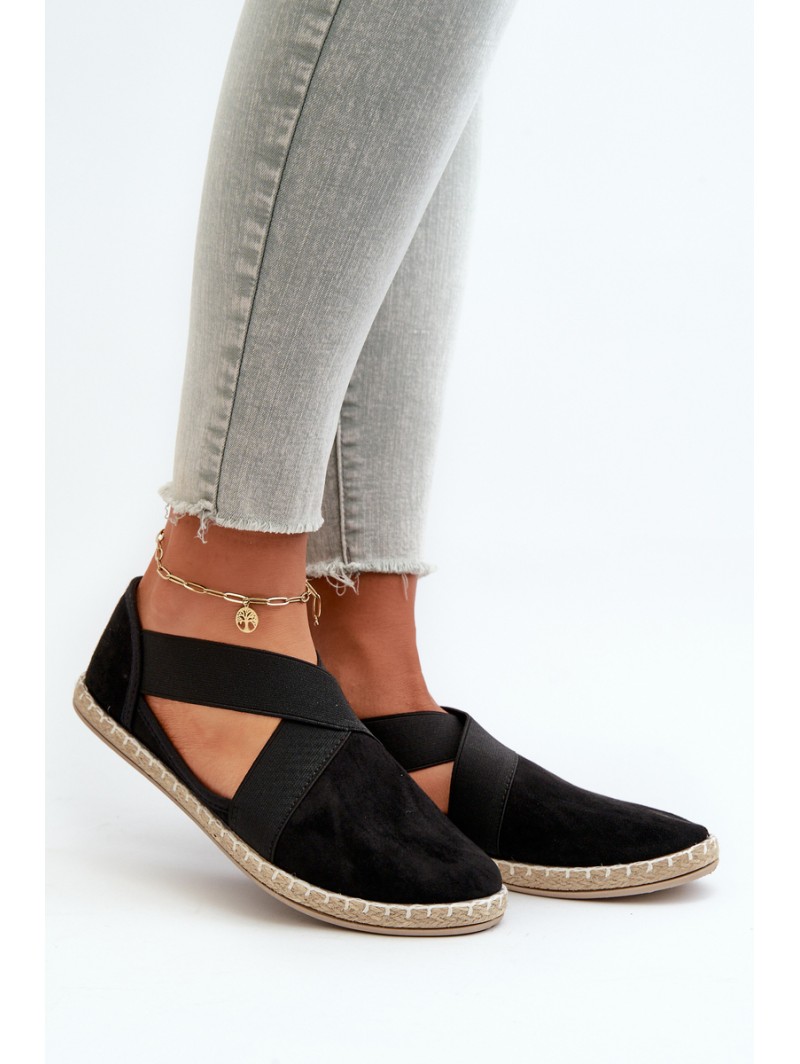 Women's Espadrilles with Elastic Straps Eco Suede Black Phaedrana