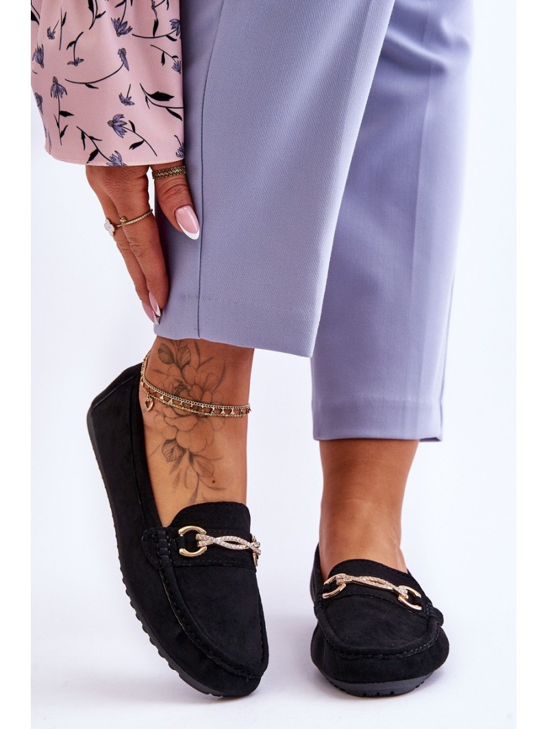 Classic Suede Loafers With Embellishment Black Amera