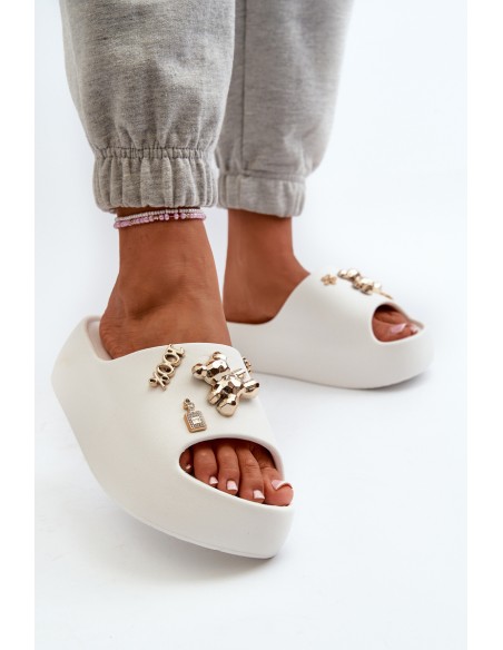 Women's Lightweight Foam Sandals With Decorations White Orchia