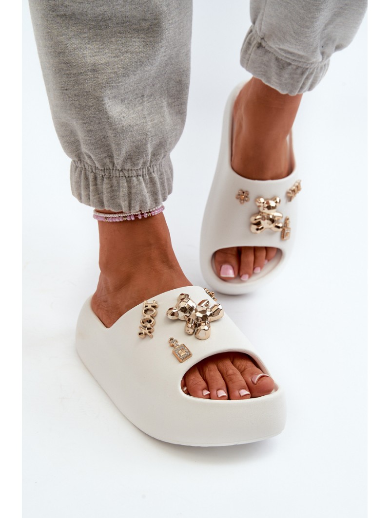 Women's Lightweight Foam Sandals With Decorations White Orchia