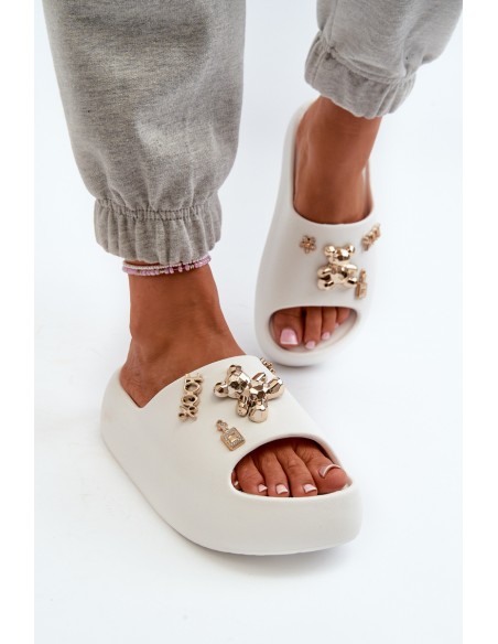 Women's Lightweight Foam Sandals With Decorations White Orchia
