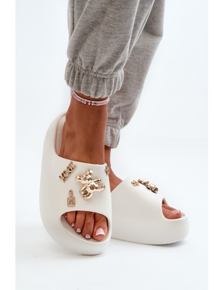 Women's Lightweight Foam Sandals With Decorations White Orchia