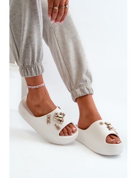 Women's Lightweight Foam Sandals With Decorations White Orchia