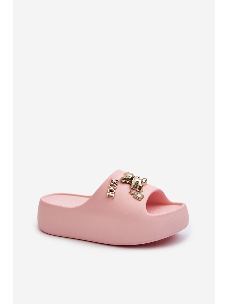 Women's Lightweight Foam Slides with Pink Decorations Orchia