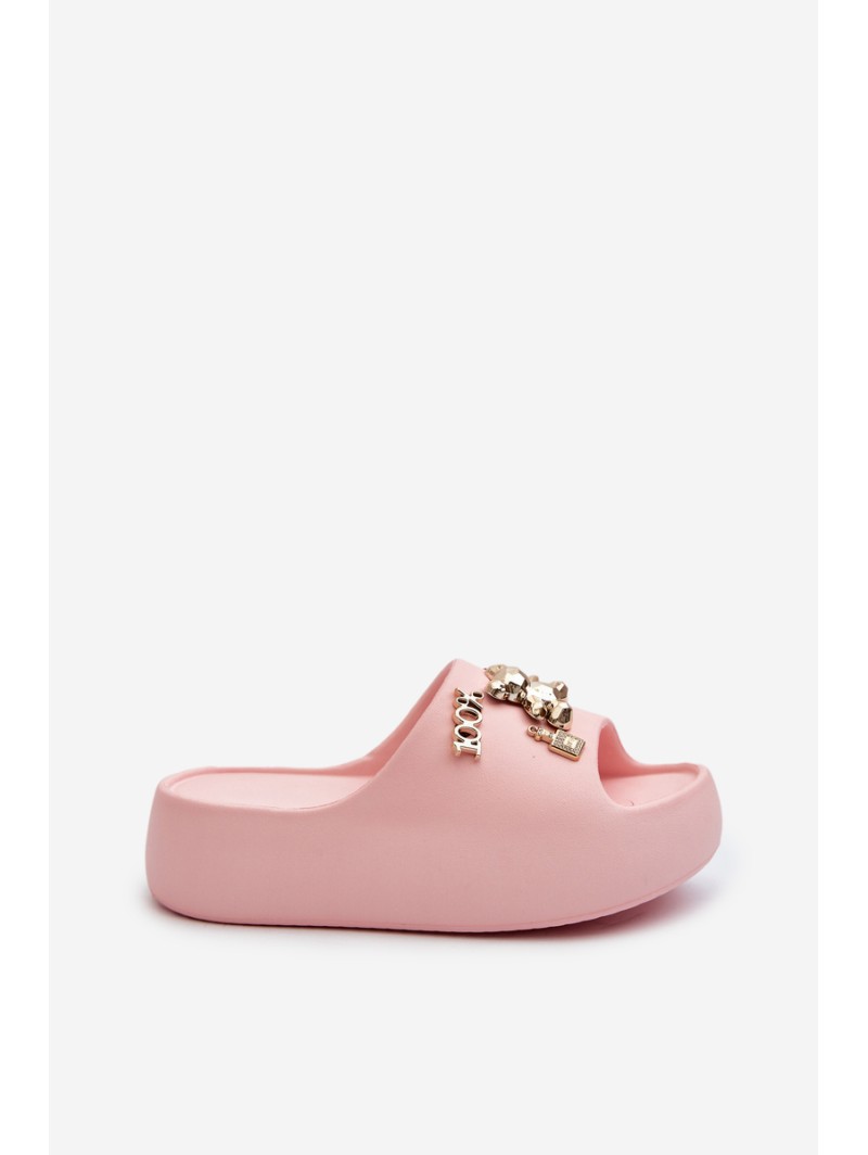 Women's Lightweight Foam Slides with Pink Decorations Orchia