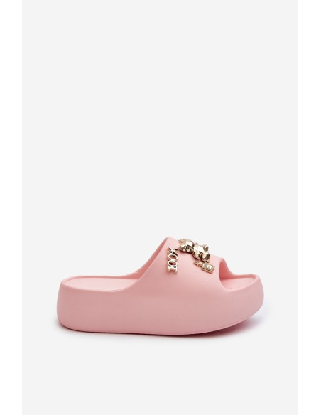 Women's Lightweight Foam Slides with Pink Decorations Orchia