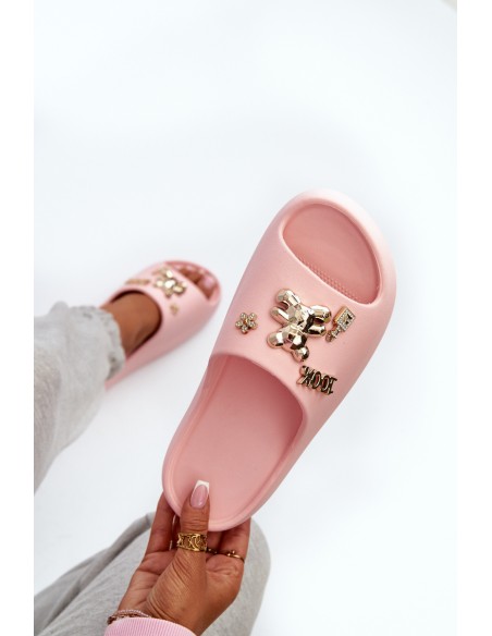 Women's Lightweight Foam Slides with Pink Decorations Orchia