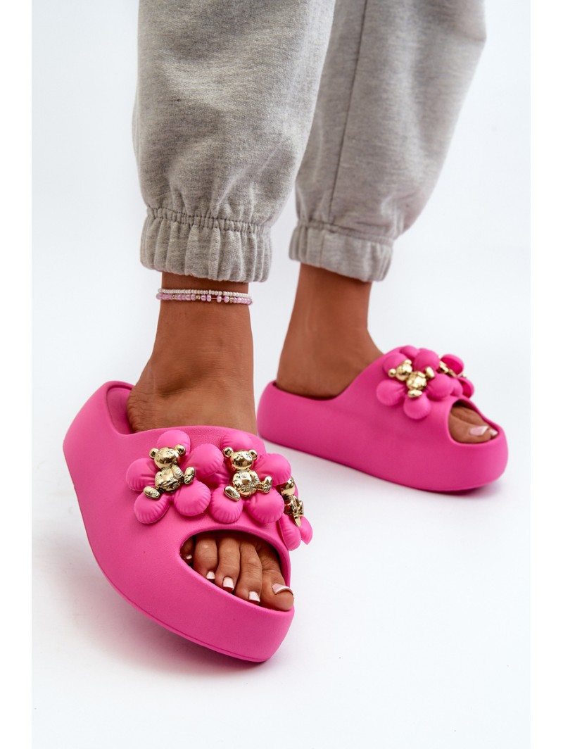 Women's Foam Slides With Decorations On Thick Sole Fuchsia Bremavia