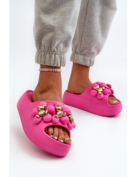 Women's Foam Slides With Decorations On Thick Sole Fuchsia Bremavia
