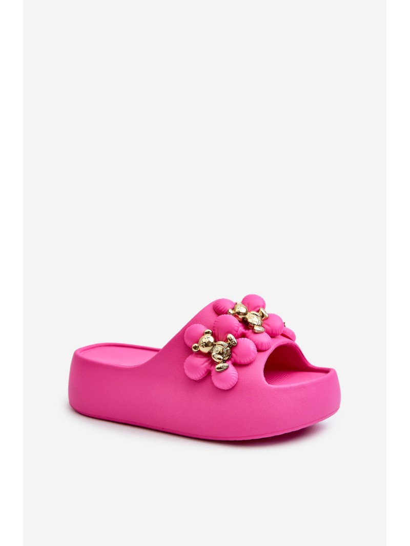 Women's Foam Slides With Decorations On Thick Sole Fuchsia Bremavia