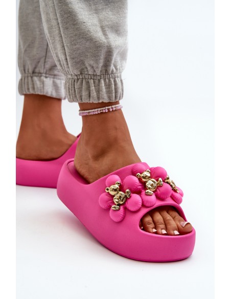 Women's Foam Slides With Decorations On Thick Sole Fuchsia Bremavia