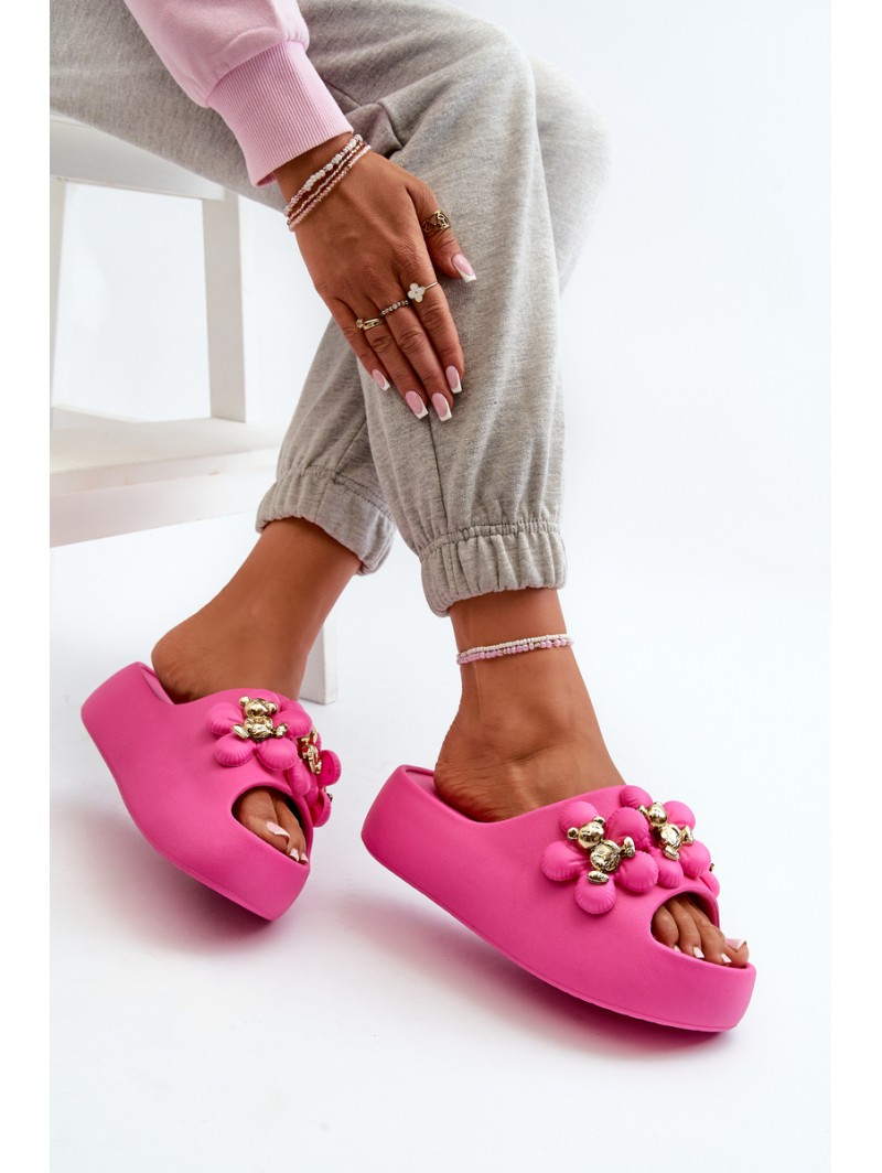 Women's Foam Slides With Decorations On Thick Sole Fuchsia Bremavia