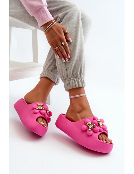 Women's Foam Slides With Decorations On Thick Sole Fuchsia Bremavia