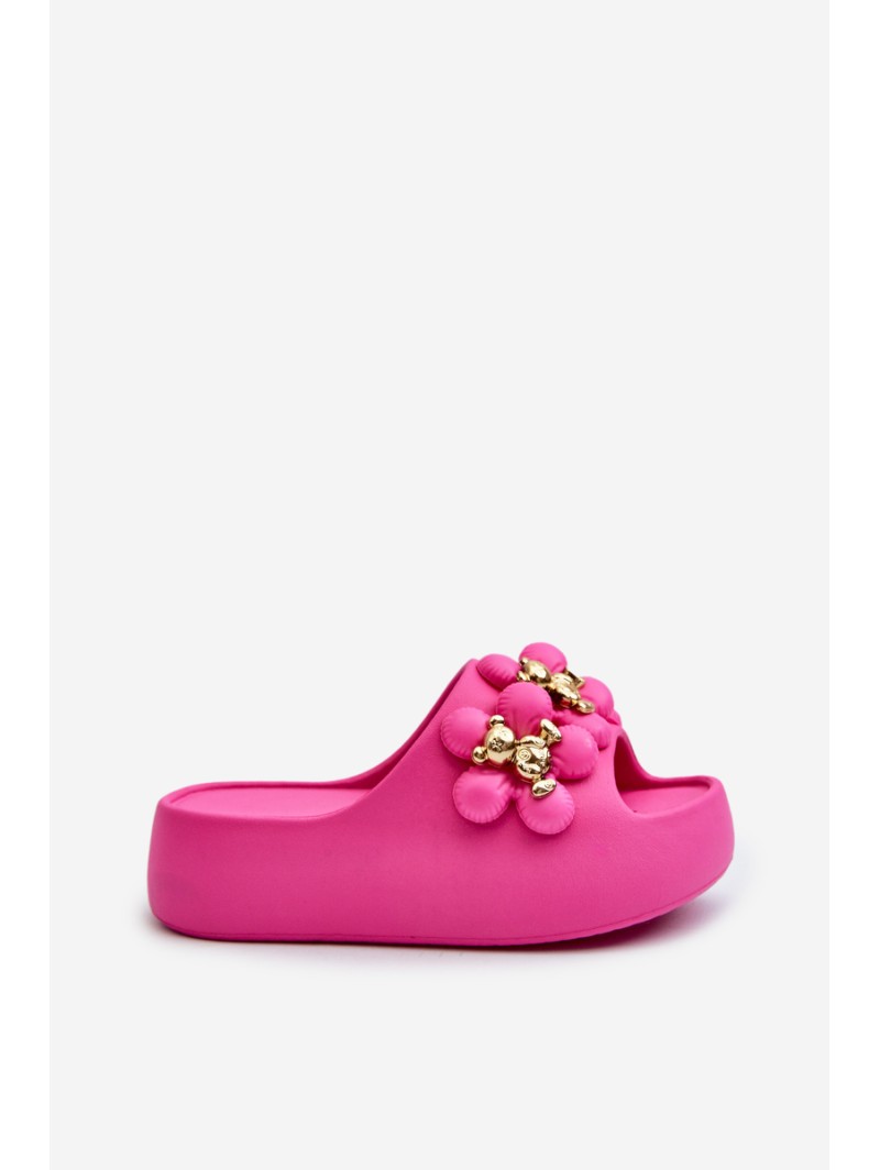 Women's Foam Slides With Decorations On Thick Sole Fuchsia Bremavia