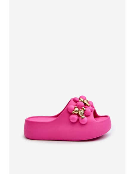 Women's Foam Slides With Decorations On Thick Sole Fuchsia Bremavia