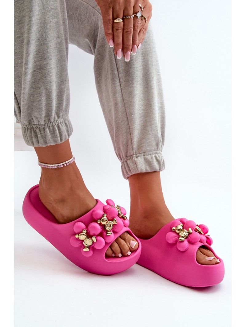 Women's Foam Slides With Decorations On Thick Sole Fuchsia Bremavia