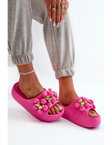 Women's Foam Slides With Decorations On Thick Sole Fuchsia Bremavia
