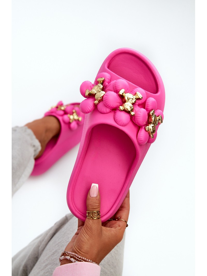 Women's Foam Slides With Decorations On Thick Sole Fuchsia Bremavia