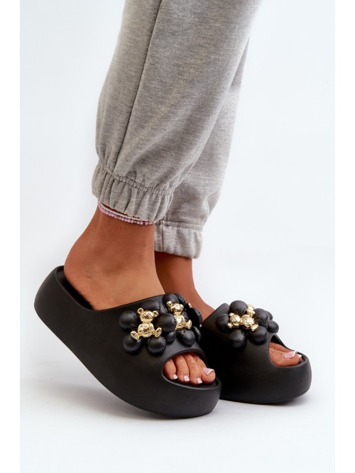 Women's Foam Flip Flops With Decorations On Thick Sole Black Bremavia 2