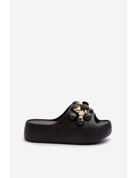 Women's Foam Flip Flops With Decorations On Thick Sole Black Bremavia