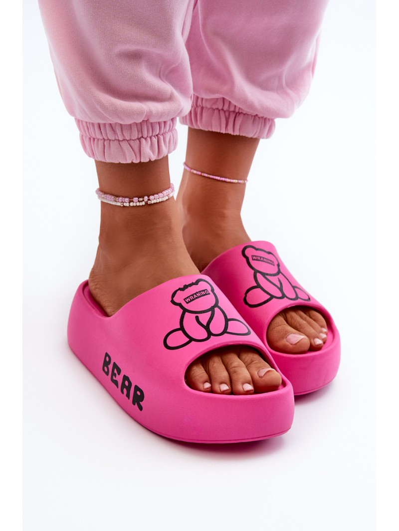 Women's Foam Slides on Chunky Sole with Bear Fuchsia Lamira