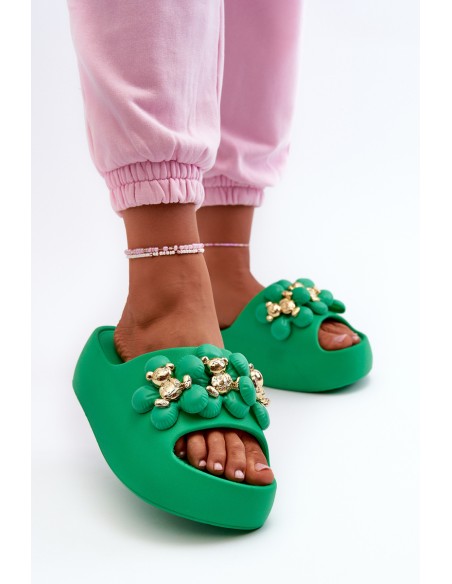 Women's Foam Slides With Decorations On Thick Sole Green Bremavia
