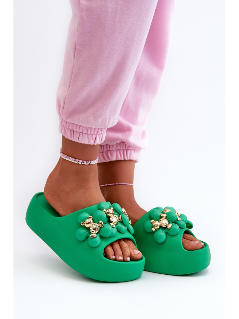 Women's Foam Slides With Decorations On Thick Sole Green Bremavia