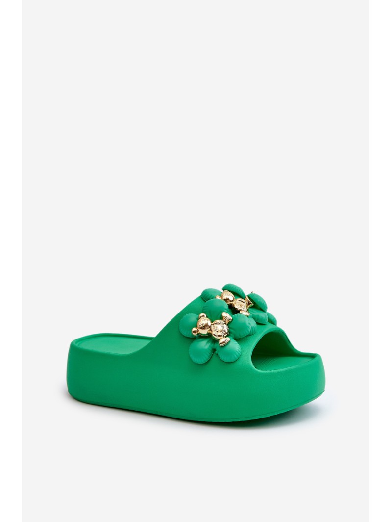 Women's Foam Slides With Decorations On Thick Sole Green Bremavia