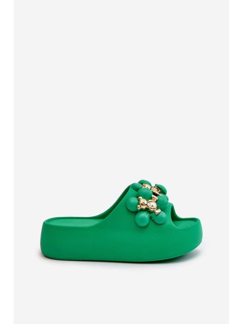 Women's Foam Slides With Decorations On Thick Sole Green Bremavia
