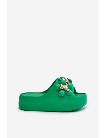 Women's Foam Slides With Decorations On Thick Sole Green Bremavia