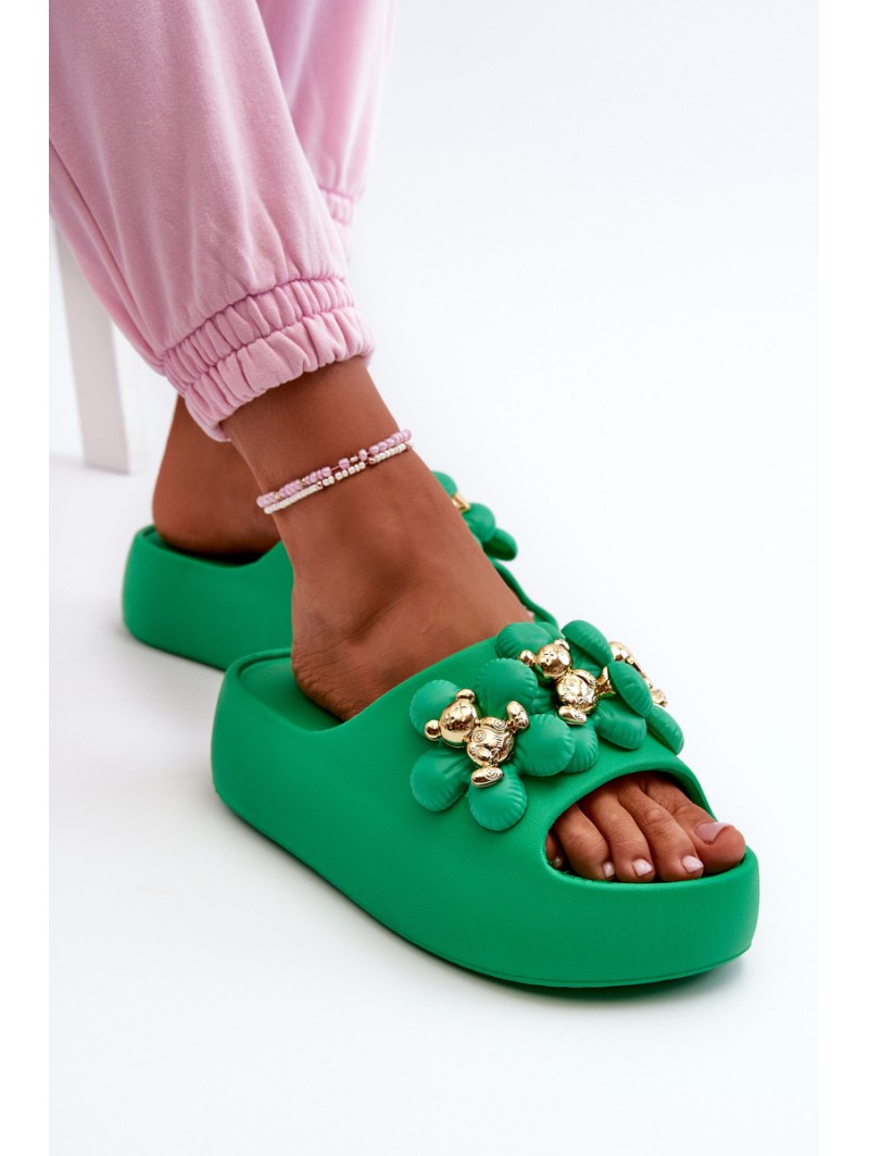 Women's Foam Slides With Decorations On Thick Sole Green Bremavia