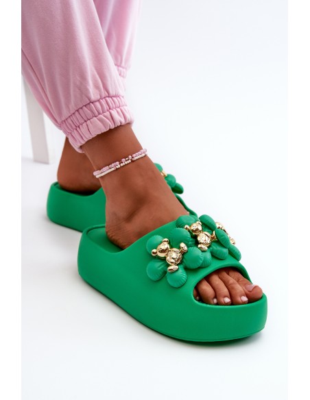 Women's Foam Slides With Decorations On Thick Sole Green Bremavia