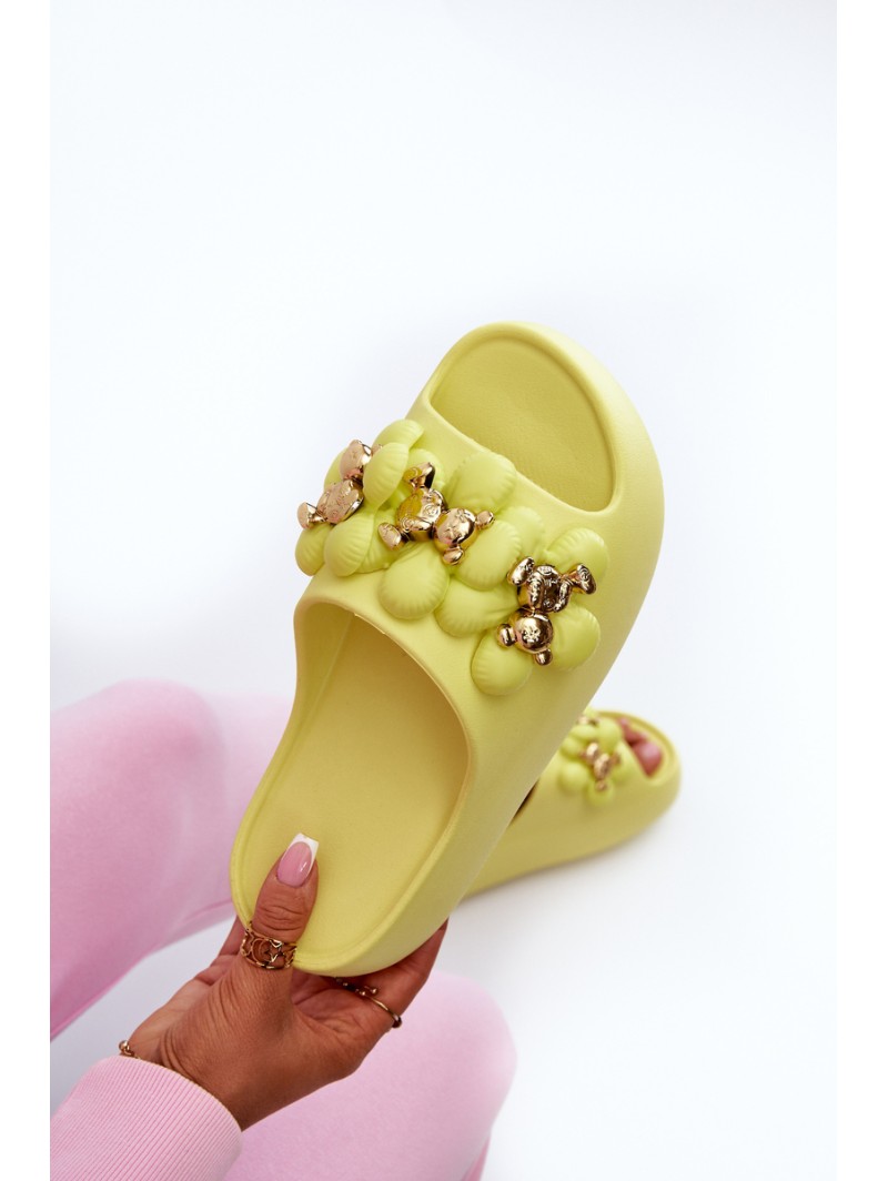 Women's Foam Slippers With Decorations On Thick Sole Lime Bremavia