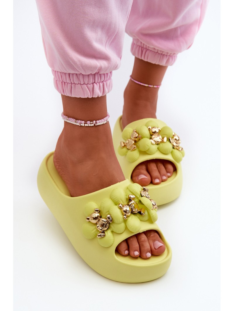 Women's Foam Slippers With Decorations On Thick Sole Lime Bremavia