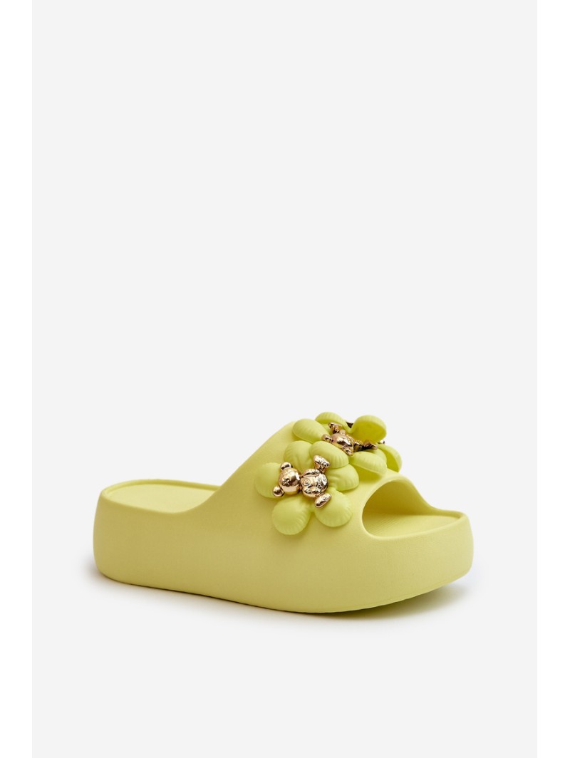 Women's Foam Slippers With Decorations On Thick Sole Lime Bremavia