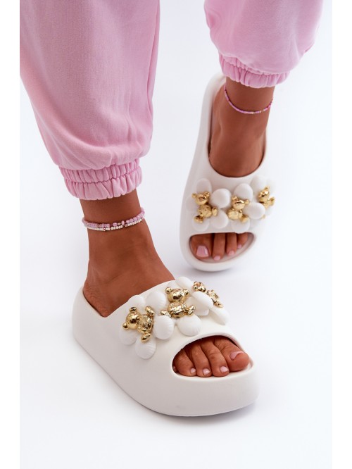 Women's Foam Slides With Decorations On Thick Sole White Bremavia