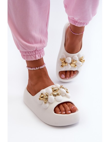 Women's Foam Slides With Decorations On Thick Sole White Bremavia