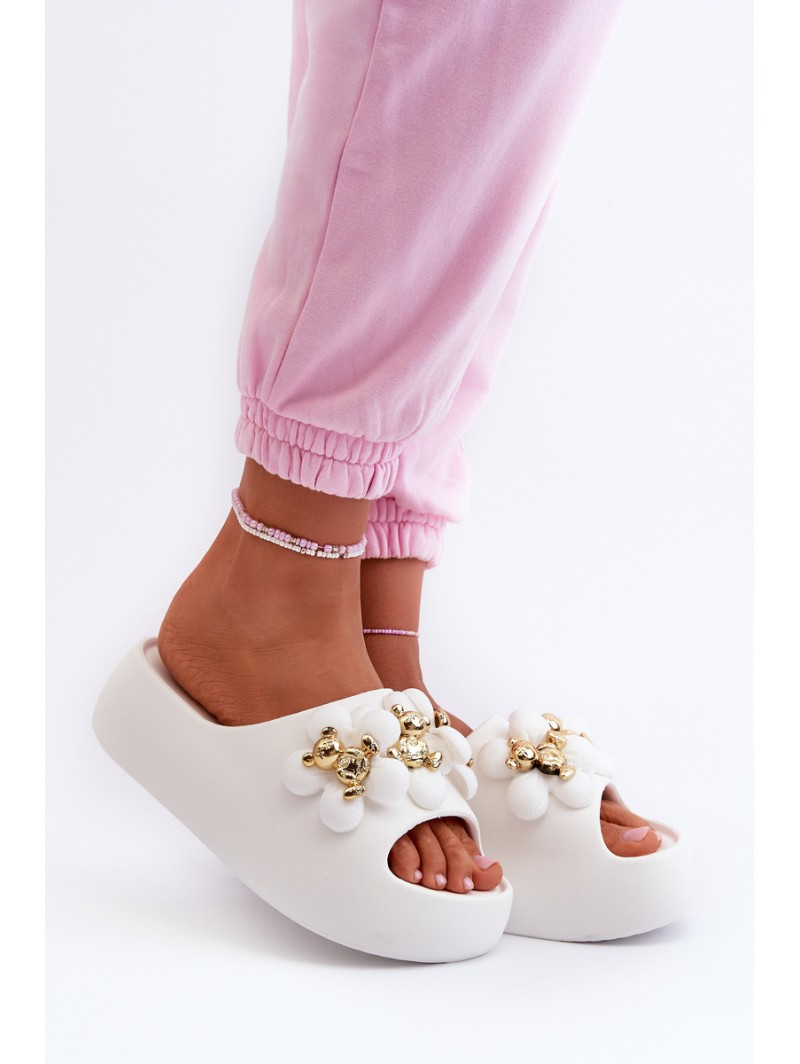 Women's Foam Slides With Decorations On Thick Sole White Bremavia