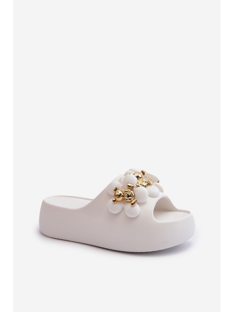 Women's Foam Slides With Decorations On Thick Sole White Bremavia